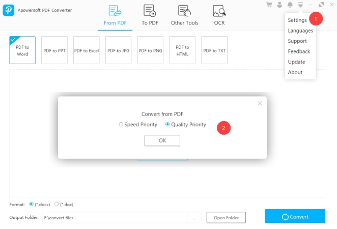 Settings PDF Converter