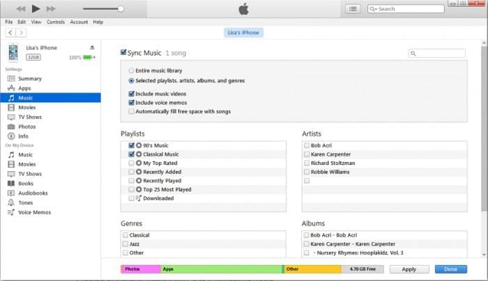 sync music from the iTunes