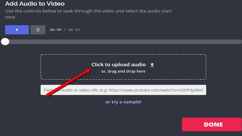 kapwing-click to upload audio button 