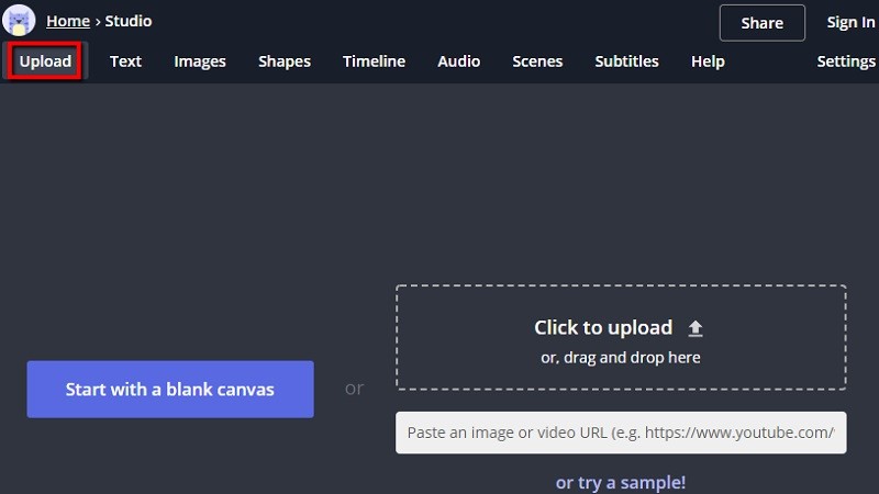 kapwing-upload button combining videos in one clip