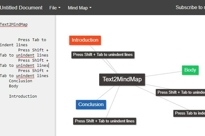 text2mindmap oberfläche