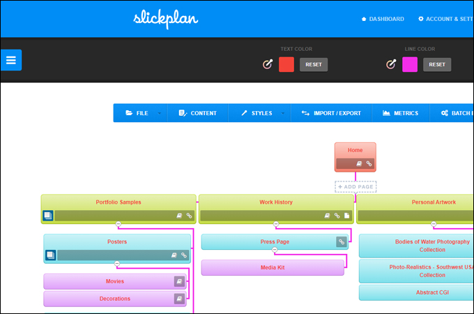 slickplan visual sitemap