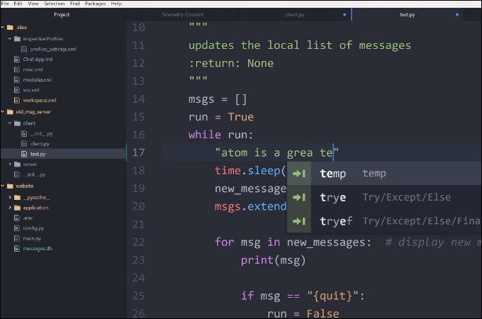 atom text and source code editor