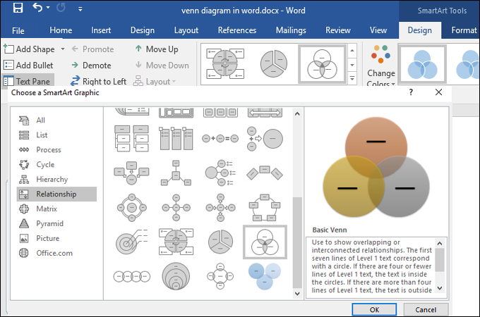 how do you create a venn diagram in word