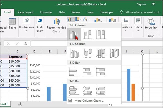 choisir données créer un graphique sur Excel