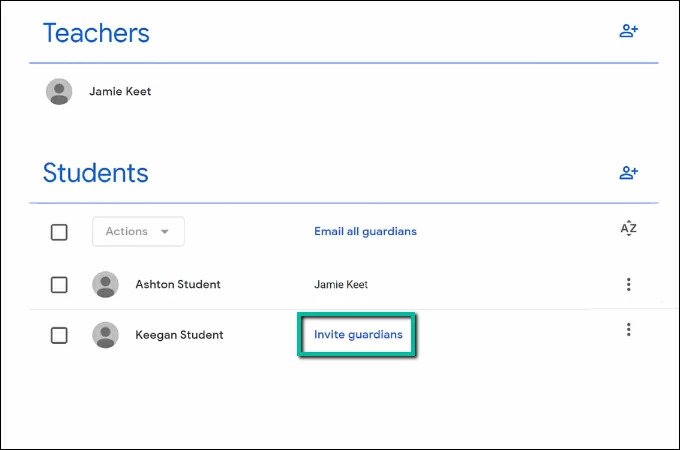inviter des tuteurs sur Google classroom