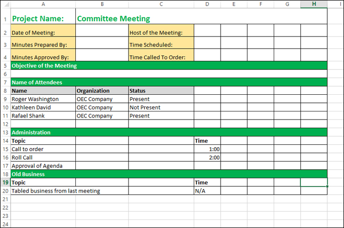 Free Minutes Of Meeting Format In Excel