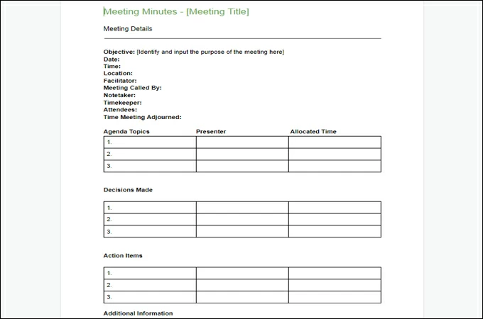 simple meeting minutes template