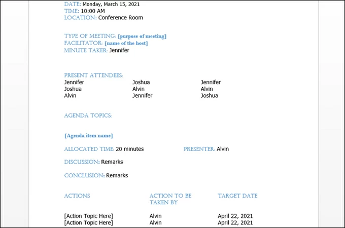 meeting minutes template