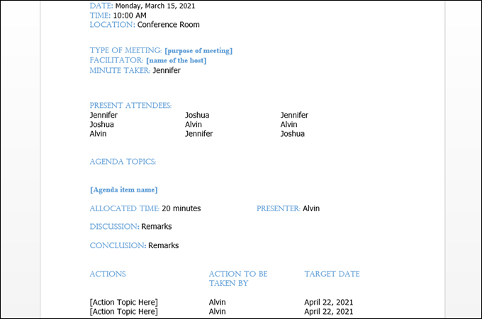 12 Simple Meeting Minutes Templates For Word Excel Google Docs