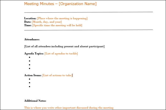 minute example for word