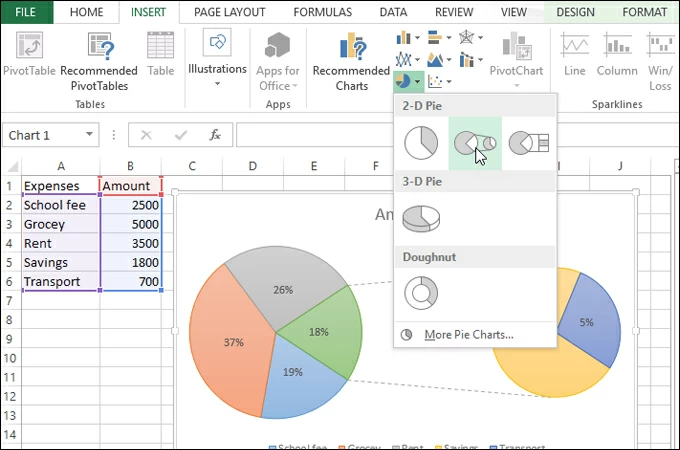 choose pie chart format