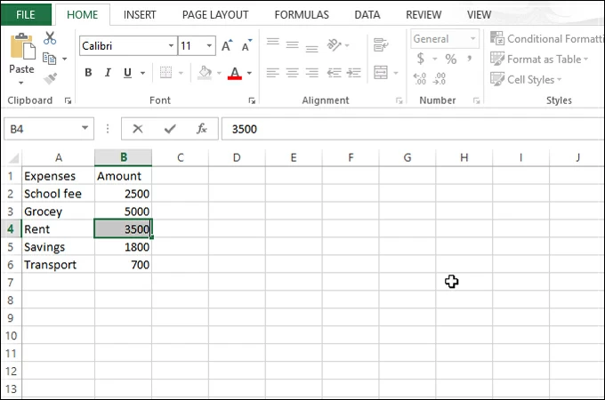 input data for pie chart