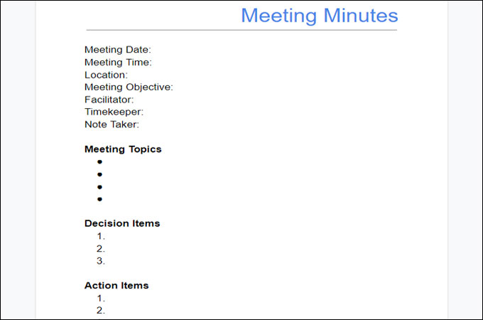minuto reunião google doc