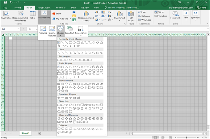 add shapes on how to create a flowchart in excel