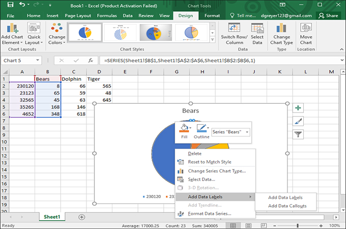 how to insert pie chart in excel