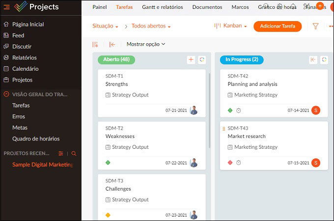 zohoprojects quadro kanban online