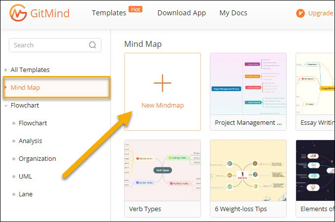 GitMind New Mindmap Button
