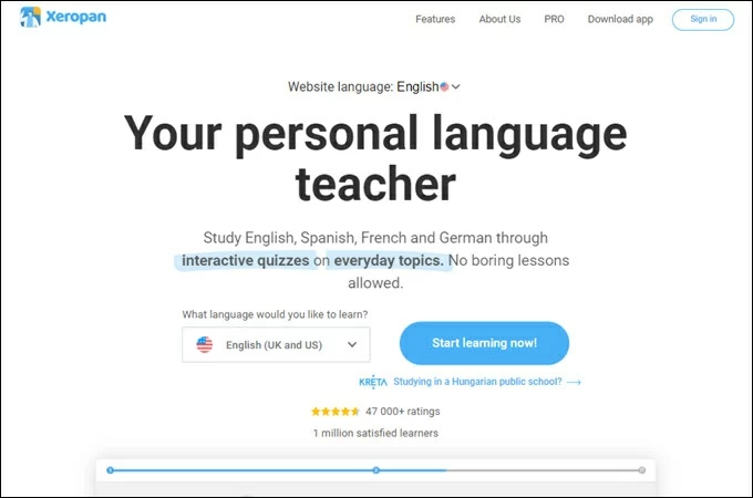 Xeropan app to learn english