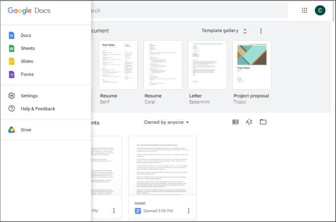 Google Docs collaboration tool