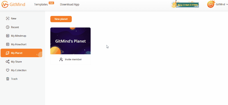 create and invite to join GitMind planet