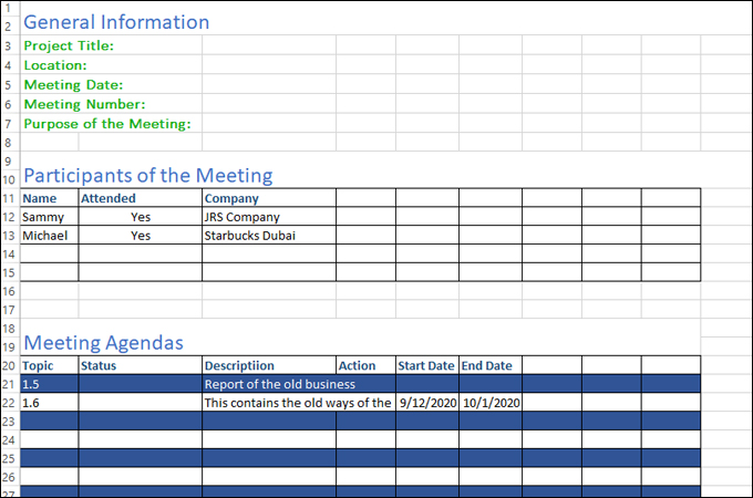 exemple compte rendu de réunion pour Excel
