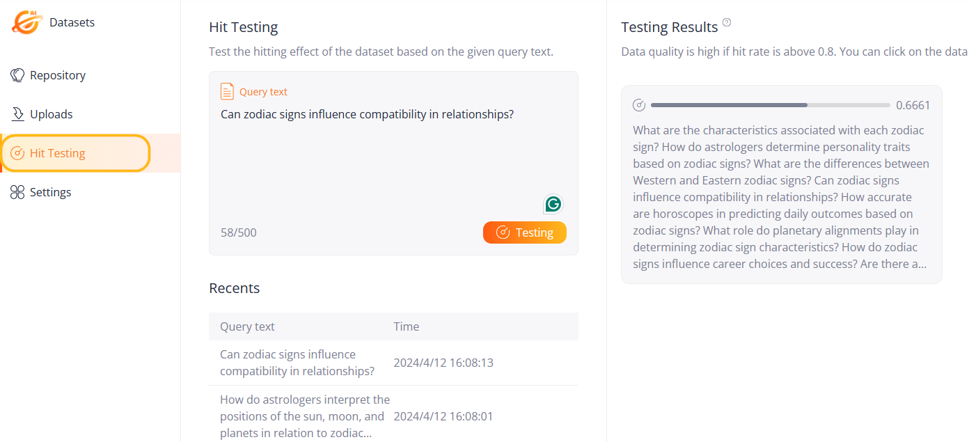 Datensatz testen