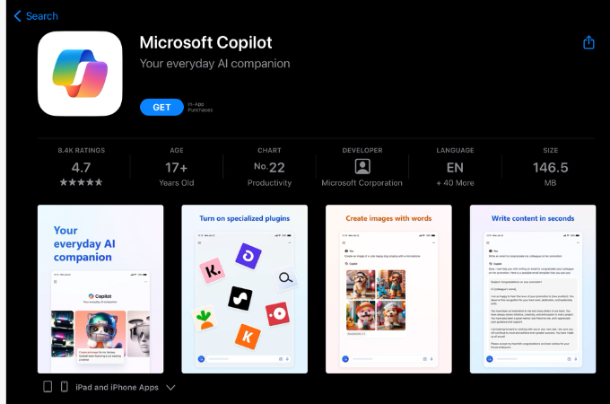 download microsoft copilot on app  store