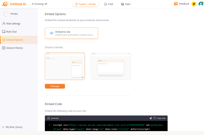 gitmind ai assistant embed options