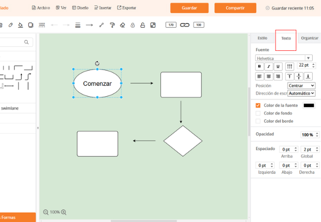 Diagrama de flujo de texto de Gitmind