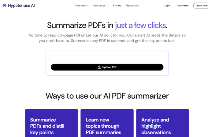 hypotenuse ai pdf summarizer