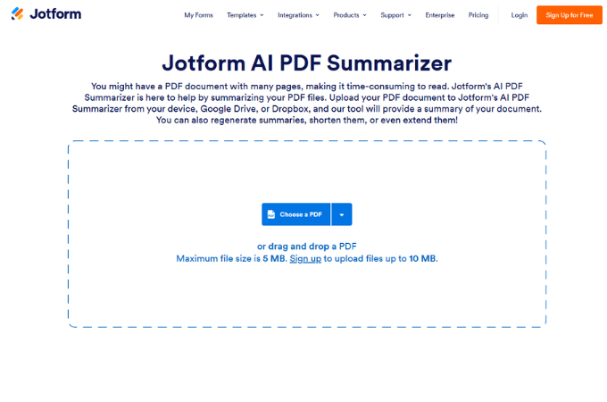 jotform ai pdf summarizer