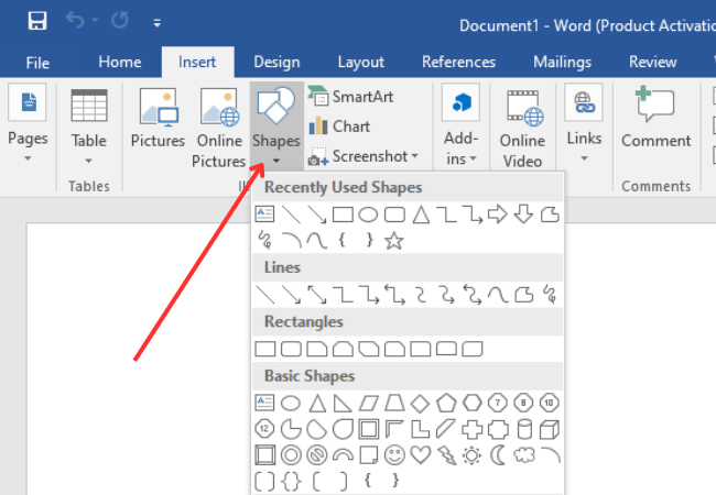 form in word auswählen