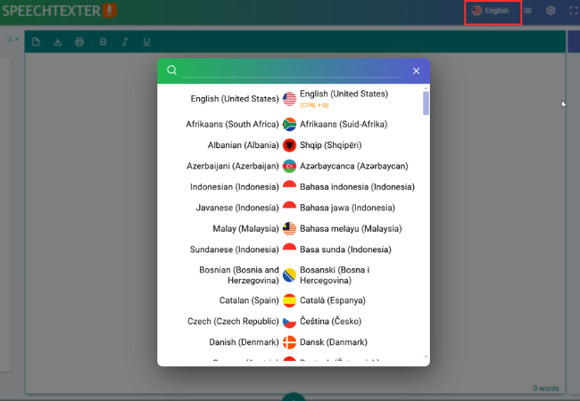 speechtexter language