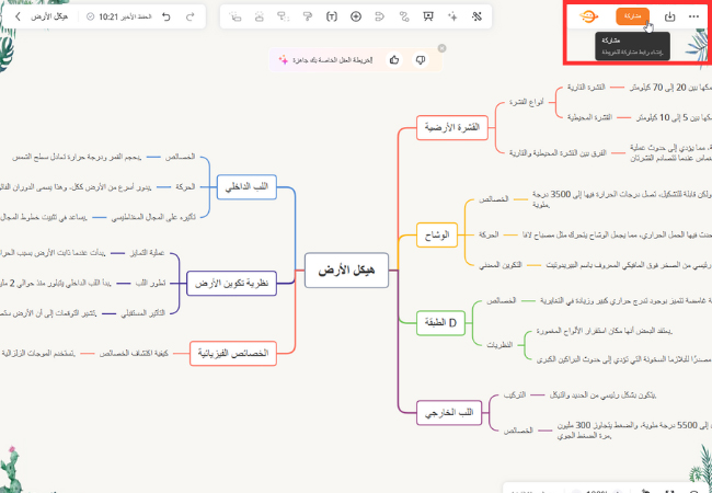 حفظ ومشاركة ملخص الخريطة الذهنية