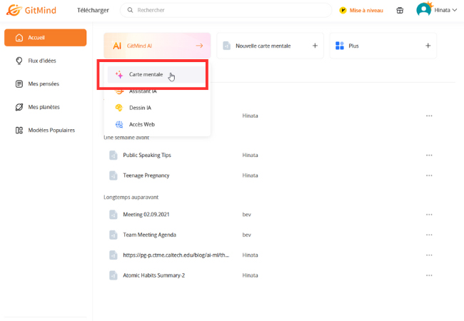 gitmind sélectionne la carte mentale youtube