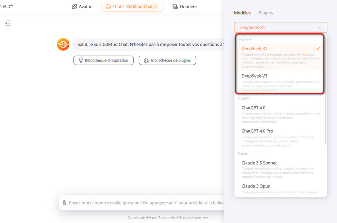 sélectionnez le modèle deepseek