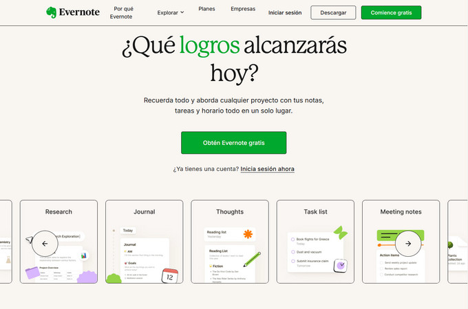 Toma de notas de Evernote