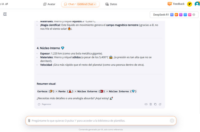 resultado del chat de inteligencia artificial de gitmind