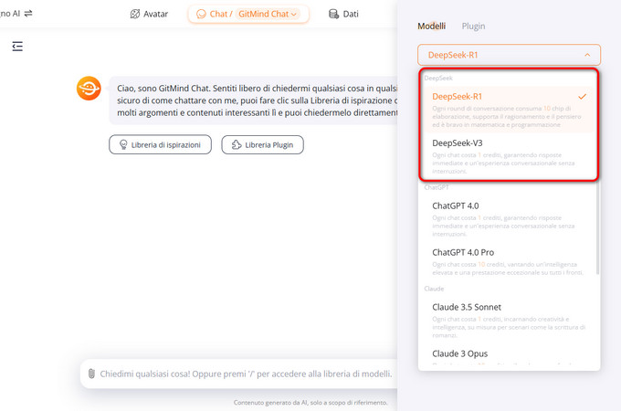 seleziona modello deepseek