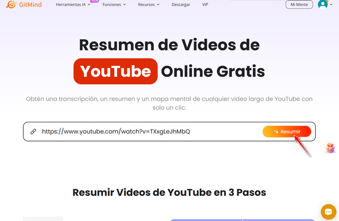 resumidor de videos de youtube gitmind