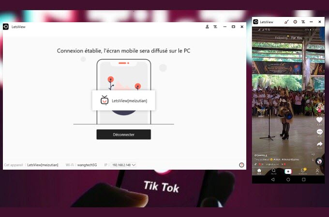 lire la vidéo Tik Tok sur PC via LetsView 