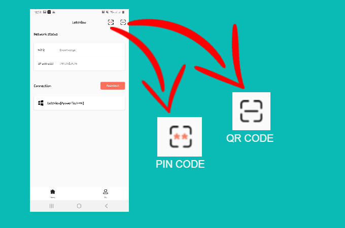 PIN and QR code method on LetsView