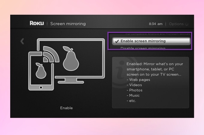 screen mirroring Android to Roku