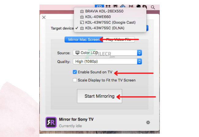 Screen mirroring mac or Macbook to Sony TV bu hitting start mirroring