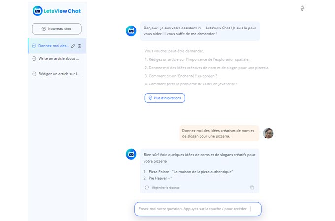 interface LetsView Chat