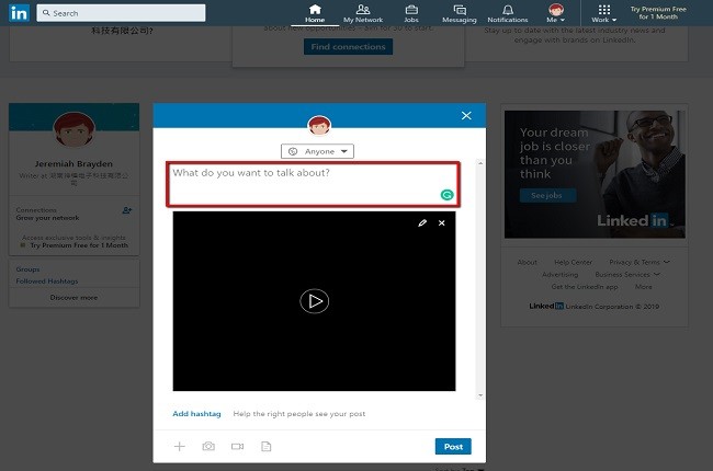how to post a video on Linkedin