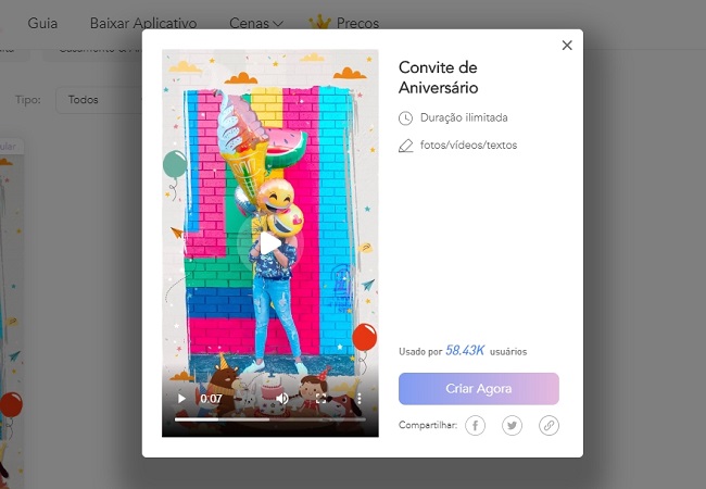 modelo de vídeo aniversário