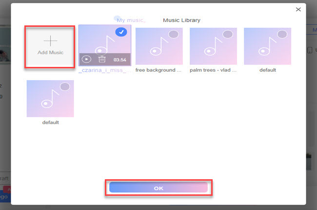 upload music to make photo collage video