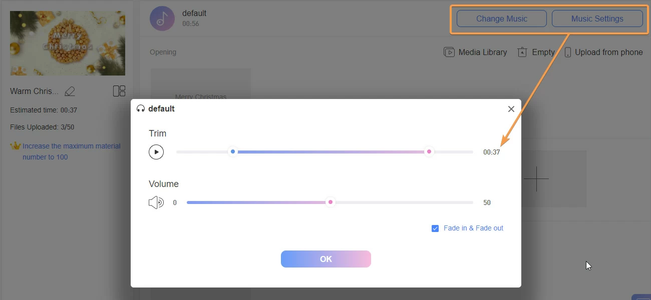 music setting on LightMV